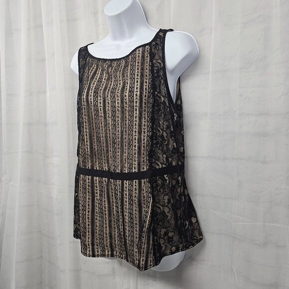 Loft Black Tan Lace Tank Top Boho Goth Coquette Fairy 12 - Picture 6 of 13
